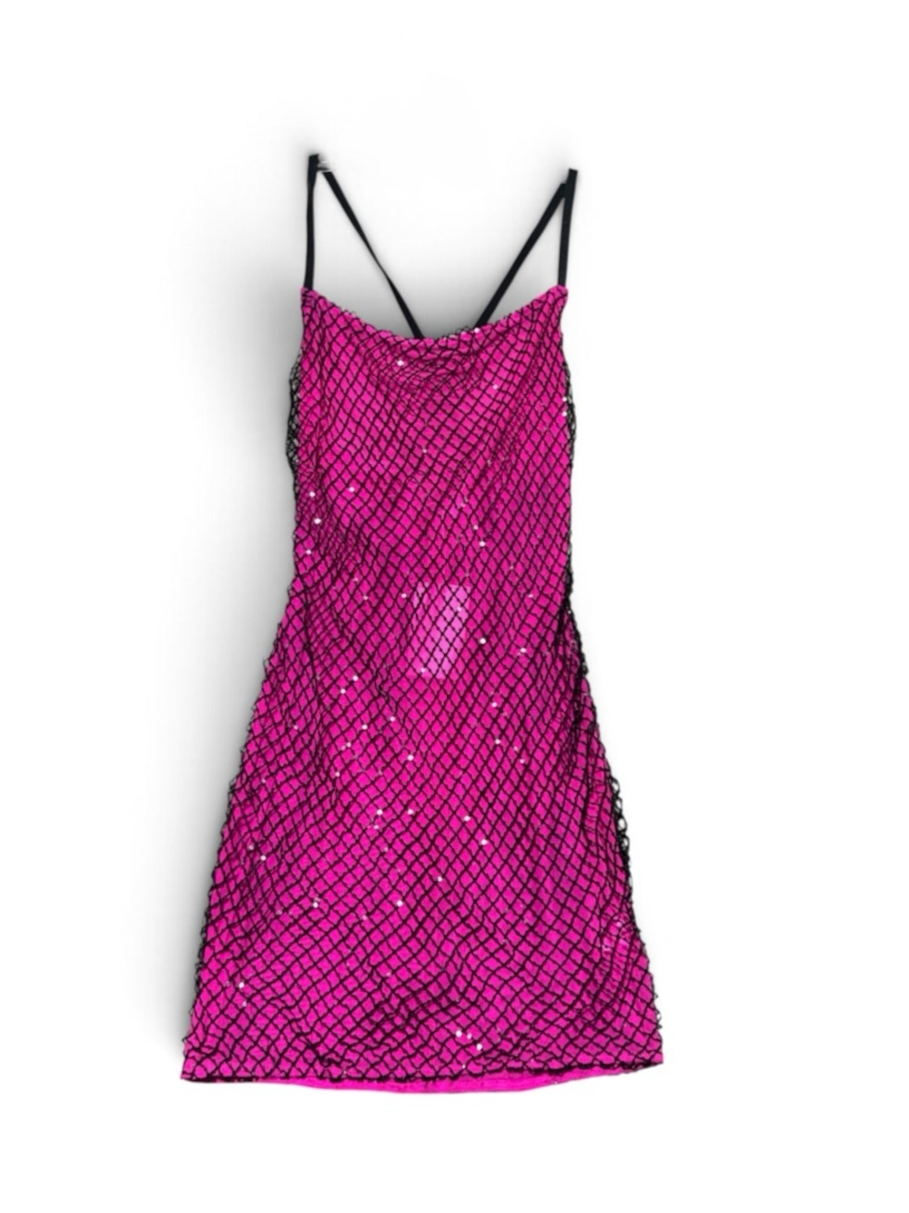 Hot Pink Sheer Nylon Mini Dress Spaghetti Strap Lightweight Cover Up